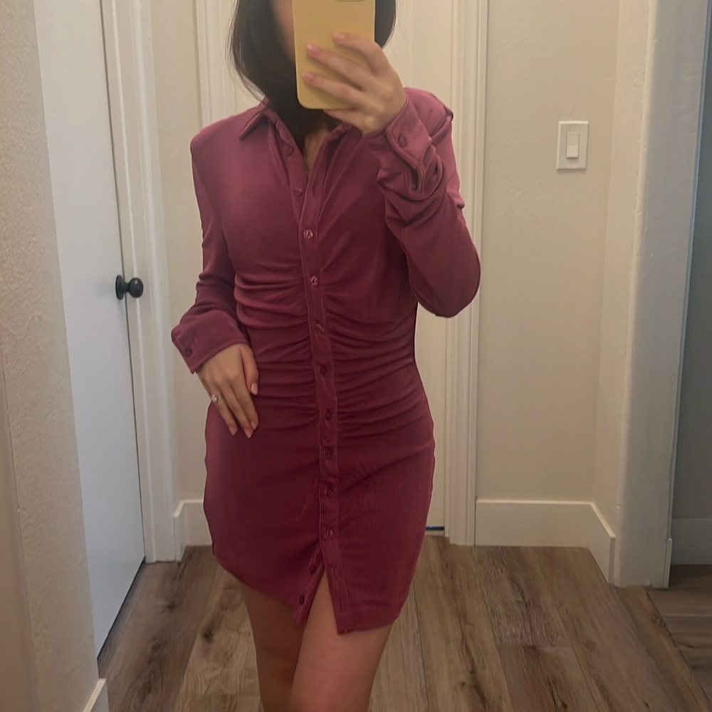 With Jean Deep Purple Ruched Mini Dress - Size XS